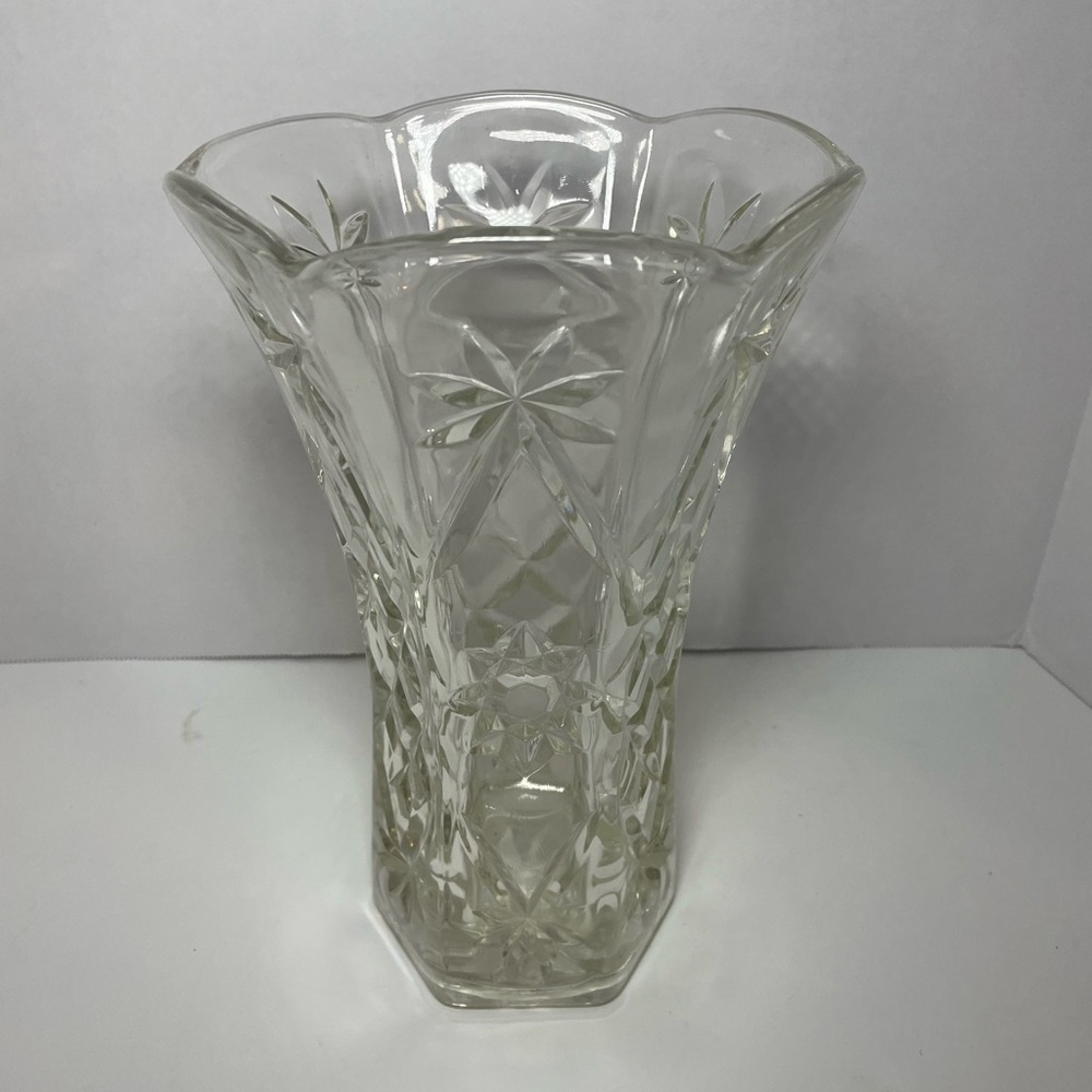 Anchor Hocking Crystal Vase Clear Early American Prescut Vtg 10" - Swanky Barn